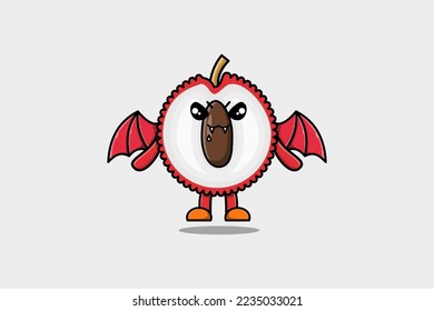 Cute mascot cartoon Lychee character as dracula with wings in cute modern style