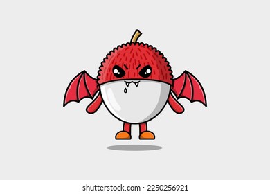 Cute mascot cartoon Lychee character as dracula with wings in cute modern style