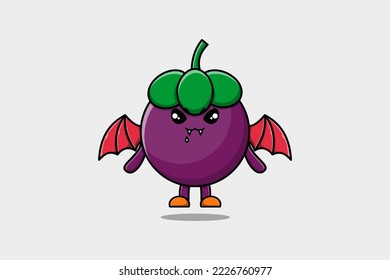 Cute mascot cartoon Mangosteen character as dracula with wings in cute modern style