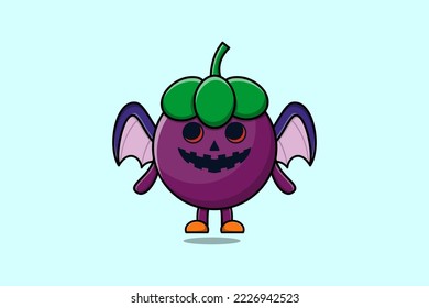 Cute mascot cartoon Mangosteen character Scary bats pumpkin halloween illustration