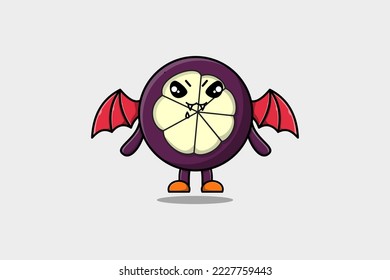 Cute mascot cartoon Mangosteen character as dracula with wings in cute modern style