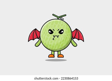 Cute mascot cartoon Melon character as dracula with wings in cute modern style