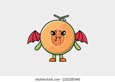 Cute mascot cartoon Melon character as dracula with wings in cute modern style