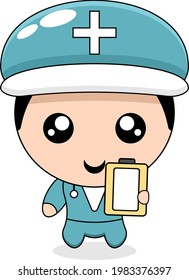 cute mascot cartoon nurse character carrying notebook