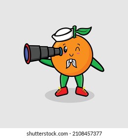 Cute mascot cartoon Orange sailor with hat and using binocular cute modern style design for t-shirt, sticker, logo element
