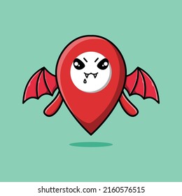 Cute mascot cartoon Pin location character as dracula with wings in cute modern style 