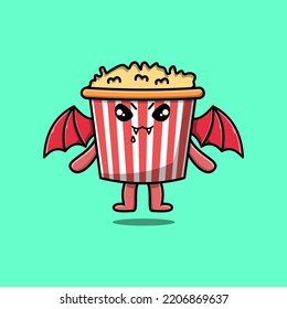 Cute mascot Cartoon Popcorn Charakter als Dracula mit Flügeln in süßem modernen Stil