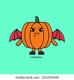 Cute mascot cartoon Pumpkin character as dracula with wings in cute modern style