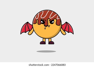 Cute mascot cartoon Takoyaki character as dracula with wings in cute modern style