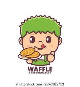 cute mascot cartoon with waffle. vector illustrations with outline style, suitable for, logo brand, stickers, icons, etc.