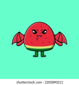 Cute mascot cartoon Watermelon character as dracula with wings in cute modern style