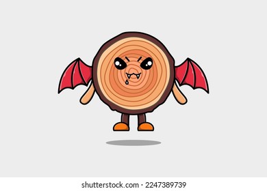 Cute mascot cartoon Wood trunk character as dracula with wings in cute modern style