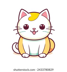 a cute mascot cat logo, simple, vector art, flat design, white background