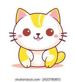 a cute mascot cat logo, simple, vector art, flat design, white background