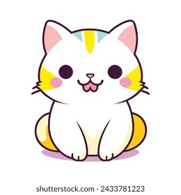 a cute mascot cat logo, simple, vector art, flat design, white background