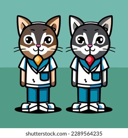 Cute mascot for a cat with a school uniform, flat cartoon design