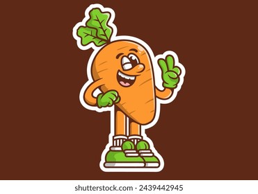 Cute mascot character illustration of a carrot with hand forming peace symbol