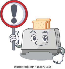 cute mascot character style of bread toaster raised up a sign