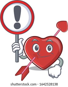 cute mascot character style of heart and arrow raised up a sign