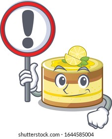 cute mascot character style of lemon cake raised up a sign