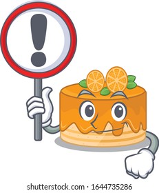 cute mascot character style of orange cake raised up a sign