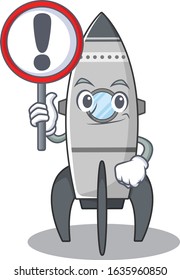 cute mascot character style of rocket raised up a sign