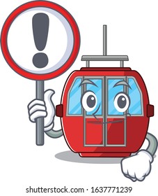 cute mascot character style of ropeway raised up a sign