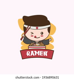 cute mascot characters and Japanese ramen noodles