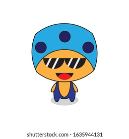 CUTE MASCOT COOL  USE GLASSES MASCOT DESIGN VECTOR ILUSTRATION .