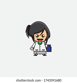cute mascot design female doctor who is holding a medicine bottle