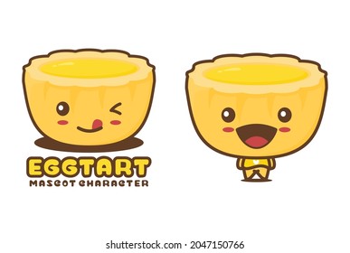 cute mascot egg tart, food cartoon illustration, suitable for logos, packaging labels, stickers, etc.