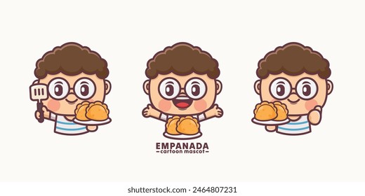 cute mascot with empanada, vector cartoon design, suitable for culinary identity.