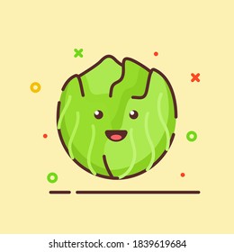 cute mascot face emotion happy vegetable with color flat cartoon outline style