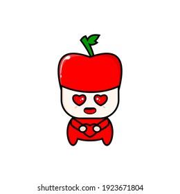 cute mascot fruit apple hugging love hearts