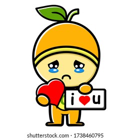 cute mascot fruity cartoon animation character of orange. sad kawaii adorable emoji emoticon with bubble speech