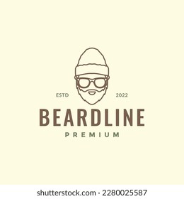 cute mascot head man bearded beanie hat headgear line hipster logo design vector