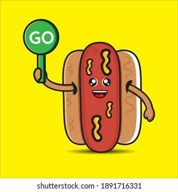 cute mascot hotdog with go sign vector design eps 10