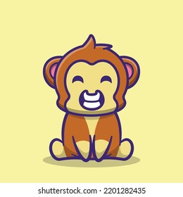 cute mascot icon monkey character is sitting