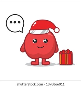 cute mascot illustration of apple fruit on christmas day