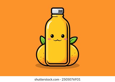 Cute Mascot Illustration of a Bottle of Orange Juice. Flat Cartoon Style Suitable for Landing Page, Banner, Sticker, Background