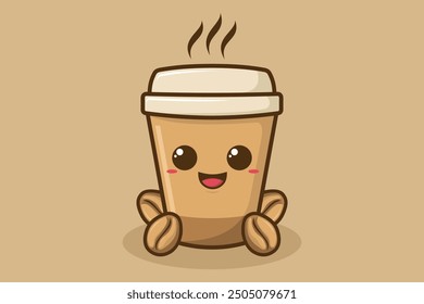 Cute Mascot Illustration Coffee Paper Mug, Flat Cartoon Style Suitable for Landing Page, Banner, Sticker, Background