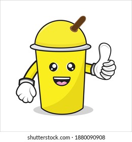 cute mascot illustration thumbs up drink cup vector eps 10