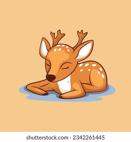 The cute mascot of lazy sleepy deer simple in vector art, Bright colors, deer logo