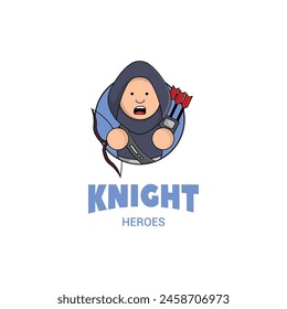 cute mascot logo cartoon archer with arrow. knight concept illustration mascot logo character