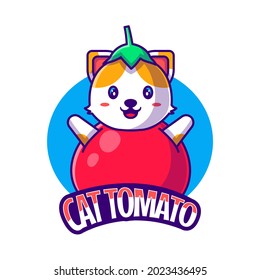 Cute Mascot Logo Cartoon Cat Tomato Vector Illustration