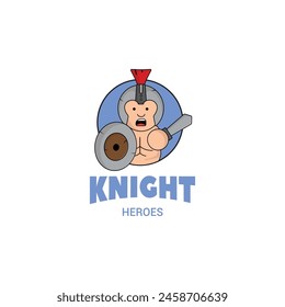 cute mascot logo cartoon gladiator with sword and shield. knight concept illustration mascot logo character