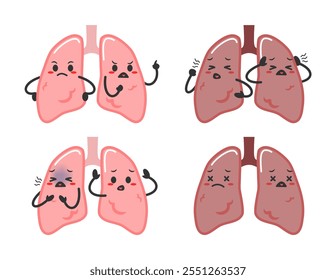 cute mascot lungs illustration. funny character of human organ. collection of lungs mascot.