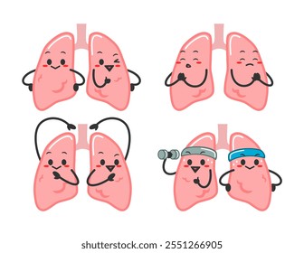 cute mascot lungs illustration. funny character of human organ. collection of lungs mascot.