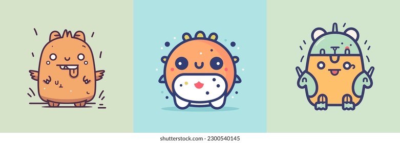 Cute mascot monster kawaii character cartoon illustration set collection