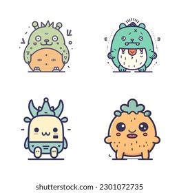 Cute mascot monster kawaii character cartoon illustration set collection